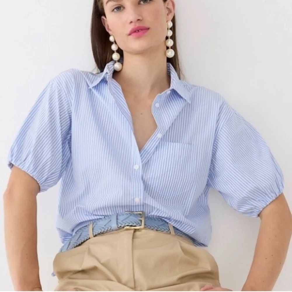 J. Crew Spring garden top shirt in cotton poplin BP612 Green 6 - Picture 2 of 4